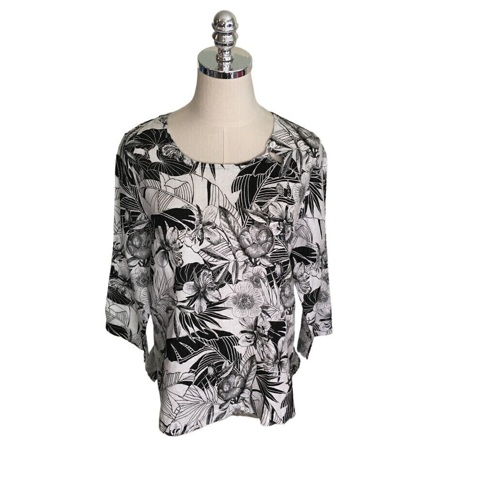 Hot Cotton Size Small Linen Top White Black Shirt Blouse Lagenlook Coastal NEW